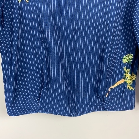 Zara Trafuluc Pinstripe Embroidered Veggies Chambray Top size S - Picture 6 of 13
